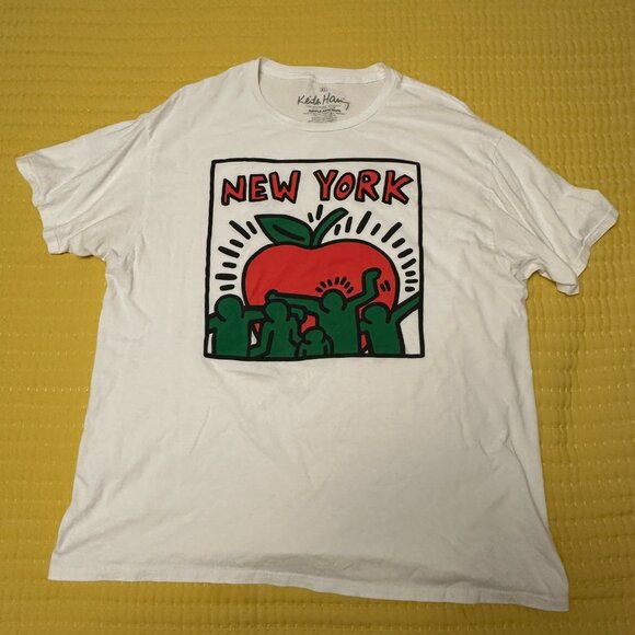 Keith Haring White Graphic Tee with New York Big Apple, Size XL, 100% Cotton - Picture 1 of 5